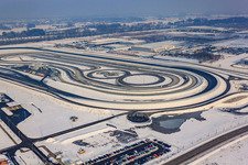 Photographie aérienne de Zone industrielle d'Oberwald, piste d'essai de camions Daimler avec pneus hiver ? à Wörth am Rhein dans le département Rhénanie-Palatinat, Allemagne
