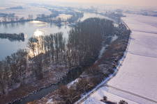 Photographie aérienne de Vieux Rhin en hiver à Neupotz dans le département Rhénanie-Palatinat, Allemagne
