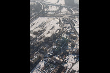Photographie aérienne de Maxau, usine de papier Stora Enso en hiver à le quartier Knielingen in Karlsruhe dans le département Bade-Wurtemberg, Allemagne
