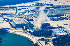 Vue aérienne de Zone industrielle d'Oberwald, usine de papier de palme à le quartier Maximiliansau in Wörth am Rhein dans le département Rhénanie-Palatinat, Allemagne