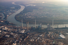 Vue oblique de Grande centrale électrique avec nouvelle construction de l'unité 6 à le quartier Neckarau in Mannheim dans le département Bade-Wurtemberg, Allemagne