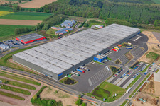 Vue aérienne de Centre logistique de Gazely dans la zone industrielle de Horst à le quartier Minderslachen in Kandel dans le département Rhénanie-Palatinat, Allemagne