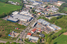 Vue aérienne de Minderlachen, commerce de matériaux de construction UNION à le quartier Minderslachen in Kandel dans le département Rhénanie-Palatinat, Allemagne