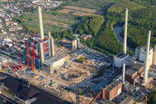 Vue aérienne de EnBW construit une nouvelle centrale à charbon sur le Rhin à le quartier Rheinhafen in Karlsruhe dans le département Bade-Wurtemberg, Allemagne
