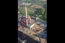 Photographie aérienne de EnBW construit une nouvelle centrale à charbon sur le Rhin à le quartier Rheinhafen in Karlsruhe dans le département Bade-Wurtemberg, Allemagne
