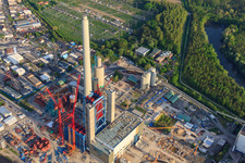 EnBW construit une nouvelle centrale à charbon sur le Rhin à le quartier Rheinhafen in Karlsruhe dans le département Bade-Wurtemberg, Allemagne d'en haut