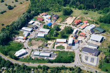 Vue aérienne de Zone commerciale et établissement d'entreprises Sud / Mittelwegring dans la zone industrielle de Wörth-Oberwald à Jockgrim dans le département Rhénanie-Palatinat, Allemagne