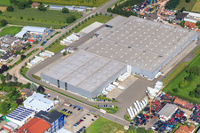 Vue aérienne de Zone industrielle Heinkelstraße avec Rhenus Logistics et Prologis Allemagne à Muggensturm dans le département Bade-Wurtemberg, Allemagne