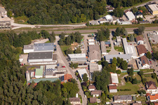 Vue aérienne de Zone commerciale Tannenweg à le quartier Silberstreifen in Rheinstetten dans le département Bade-Wurtemberg, Allemagne