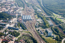 Plan des voies et gare principale de la Deutsche Bahn à le quartier Südweststadt in Karlsruhe dans le département Bade-Wurtemberg, Allemagne d'en haut