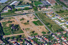 Vue aérienne de Nouvelle zone de développement Egon-Eiermann-Allee à le quartier Knielingen in Karlsruhe dans le département Bade-Wurtemberg, Allemagne