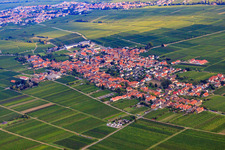 Vue aérienne de Village viticole entre les vignes à le quartier Rhodt in Rhodt unter Rietburg dans le département Rhénanie-Palatinat, Allemagne