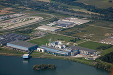 Vue aérienne de Zone industrielle d'Oberwald, usine de papier Palm à Wörth am Rhein dans le département Rhénanie-Palatinat, Allemagne