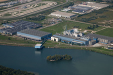 Photographie aérienne de Zone industrielle d'Oberwald, usine de papier Palm à Wörth am Rhein dans le département Rhénanie-Palatinat, Allemagne
