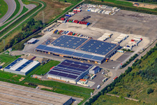 Vue aérienne de Zone industrielle d'Oberwald, entreprises de logistique à le quartier Maximiliansau in Wörth am Rhein dans le département Rhénanie-Palatinat, Allemagne