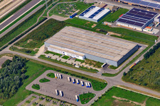 Photographie aérienne de Zone industrielle d'Oberwald, entreprises de logistique à le quartier Maximiliansau in Wörth am Rhein dans le département Rhénanie-Palatinat, Allemagne