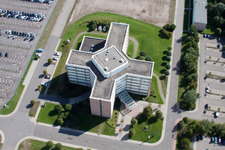 Complexe immobilier et terrain du centre logistique mondial Daimler AG sur l'île de Grün à Germersheim dans le département Rhénanie-Palatinat, Allemagne vue d'en haut