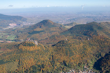 Photographie aérienne de Les 4 châteaux Trifels, Anebos, Jungturm et Münz à Leinsweiler dans le département Rhénanie-Palatinat, Allemagne