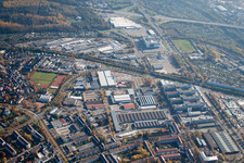 Vue aérienne de Ostring à le quartier Oststadt in Karlsruhe dans le département Bade-Wurtemberg, Allemagne