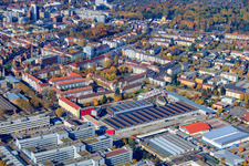 Vue aérienne de Dépôt de tramway KVV à l'est sur Gerwigstr à le quartier Oststadt in Karlsruhe dans le département Bade-Wurtemberg, Allemagne