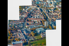 Vue aérienne de Gottesauer Platz sur la Durlacher Allee à le quartier Oststadt in Karlsruhe dans le département Bade-Wurtemberg, Allemagne