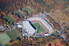 Photographie aérienne de Football Wildparkstadion du club KSC à le quartier Innenstadt-Ost in Karlsruhe dans le département Bade-Wurtemberg, Allemagne