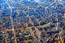 Vue aérienne de Rue Seldeneck à le quartier Mühlburg in Karlsruhe dans le département Bade-Wurtemberg, Allemagne