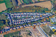Vue aérienne de Kolbengärten x Blindstr à le quartier Knielingen in Karlsruhe dans le département Bade-Wurtemberg, Allemagne