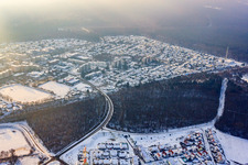 Vue aérienne de Dorschberg en hiver avec de la neige à Wörth am Rhein dans le département Rhénanie-Palatinat, Allemagne