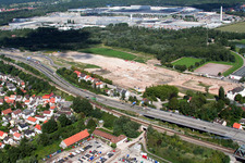 Vue aérienne de Chantier de construction d'un centre commercial à le quartier Maximiliansau in Wörth am Rhein dans le département Rhénanie-Palatinat, Allemagne