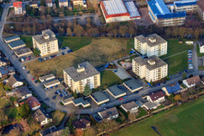 Vue aérienne de 4 blocs résidentiels sur Albert-Detzel-Straße à Herxheim bei Landau dans le département Rhénanie-Palatinat, Allemagne