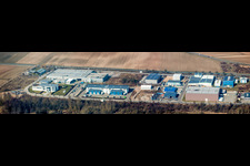 Vue aérienne de Perspective panoramique zone commerciale et implantation d'entreprises Ouest (Palatinat) à le quartier Herxheim in Herxheim bei Landau dans le département Rhénanie-Palatinat, Allemagne