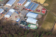 Parc industriel de Gäxwald avec emballage transparent Weber GmbH, REGAB GmbH génie civil et Feinwerk précision et technique de mesure GmbH & Co. KG à Herxheim bei Landau dans le département Rhénanie-Palatinat, Allemagne d'en haut