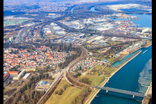 Vue aérienne de Ponts du Rhin à Germersheim à Germersheim dans le département Rhénanie-Palatinat, Allemagne