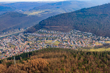 Vue aérienne de Rue Schwanheimer à le quartier Neckarwimmersbach in Eberbach dans le département Bade-Wurtemberg, Allemagne