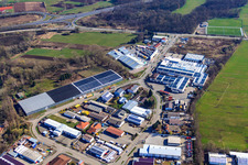 Vue aérienne de Minderlachen, zone industrielle de Horst à le quartier Minderslachen in Kandel dans le département Rhénanie-Palatinat, Allemagne