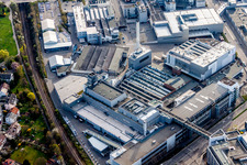 Vue aérienne de Site de la sellerie Porsche Building 45 en Zuffenhausen à le quartier Zuffenhausen in Stuttgart dans le département Bade-Wurtemberg, Allemagne