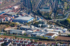 Vue aérienne de Jerich International - Stuttgart, Allemagne à la gare de triage et au terminal à conteneurs de la Deutsche Bahn à Kornwestheim dans le département Bade-Wurtemberg, Allemagne
