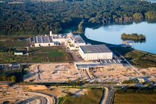 Vue aérienne de Chantier de construction de l'usine de papier Palm dans la zone industrielle d'Oberwald à Wörth am Rhein dans le département Rhénanie-Palatinat, Allemagne