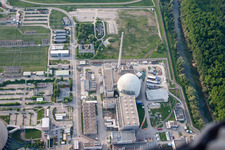 Vue oblique de Centrale nucléaire à Philippsburg dans le département Bade-Wurtemberg, Allemagne