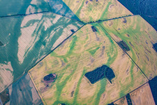 Vue aérienne de Structures des champs agricoles façonnées par l'érosion des sols et l'eau à le quartier Warnstedt in Thale dans le département Saxe-Anhalt, Allemagne