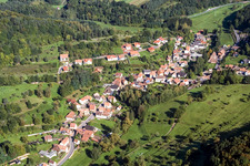 Vue aérienne de Champs agricoles et surfaces utilisables à Erlenbach bei Dahn dans le département Rhénanie-Palatinat, Allemagne