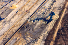 Photographie aérienne de Grue de levage dans une mine de lignite à ciel ouvert Inden à le quartier Altdorf in Inden dans le département Rhénanie du Nord-Westphalie, Allemagne