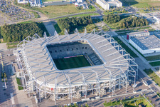 Vue aérienne de Zone d'installations sportives de l'arène du stade BORUSSIA-PARK à le quartier Rheindahlen-Land in Mönchengladbach dans le département Rhénanie du Nord-Westphalie, Allemagne