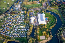 Vue aérienne de Moby Dick, camping à Rülzheim dans le département Rhénanie-Palatinat, Allemagne
