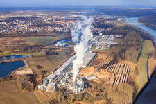 Vue aérienne de Panache de vapeur de Rheinspan GmbH & Co. KG à Germersheim dans le département Rhénanie-Palatinat, Allemagne