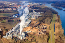 Vue aérienne de Panache de vapeur de Rheinspan GmbH & Co. KG à Germersheim dans le département Rhénanie-Palatinat, Allemagne
