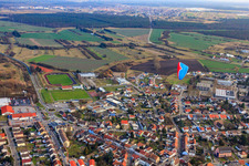 Vue aérienne de Terrains de sport de SV Philippsburg et TV Philippsburg à Philippsburg dans le département Bade-Wurtemberg, Allemagne