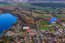 Vue aérienne de Freyersee de l'ASV Philippsburg, terrains de sport du SV Philippsburg et TV Philippsburg à Philippsburg dans le département Bade-Wurtemberg, Allemagne