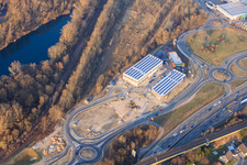Photographie aérienne de Centre Maximilien II avec chantier de construction pour DM et Sport Fink à le quartier Maximiliansau in Wörth am Rhein dans le département Rhénanie-Palatinat, Allemagne